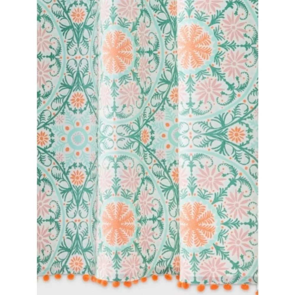 Opalhouse Medallion Green and Coral Floral with tassels Shower Curtain